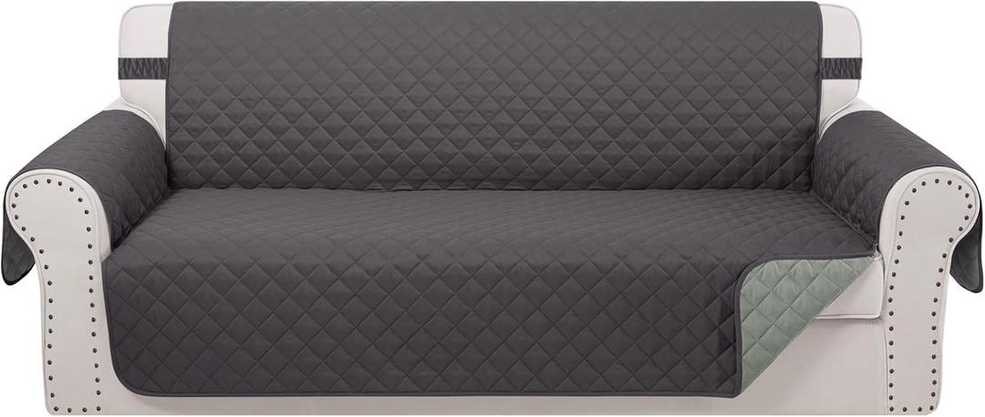 Reversible Couch Cover for 3 Cushion Couch for Pet Friendly Sofa Cover for Dogs Water Resistant Furniture Protector Washable with Elastic Straps(Sofa,Dark Grey/Light Grey)