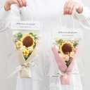 Hotop 2 Pcs Crochet Flowers Bouquet Graduation 2026 Gift Knitted Artificial Cotton Yarn Rose with Exquisite Wrap for Teacher Mother's Day Anniversary Appreciation Gift(Pink, Yellow,Sunflower)