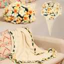 Tiamon Crochet Flower Blanket Finished Daisy Handmade Knitted Round Roll Up Blanket Creative Gifts for Women Girls Birthday Wedding Baby Shower Christmas Anniversary Funny Presents (43.3 Inch,Daisy)