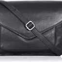 Leather Flapover Crossbody Handbag Purse for Women with Adjustable Strap & Overflap Snap Closure Tote/Bag (Black Ndm)