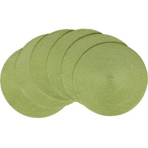 HODJOY Placemats Set of 6, Round Placemats for Dining Tables, Washable Woven Placemats for Christmas 15 inch (Pea Green)