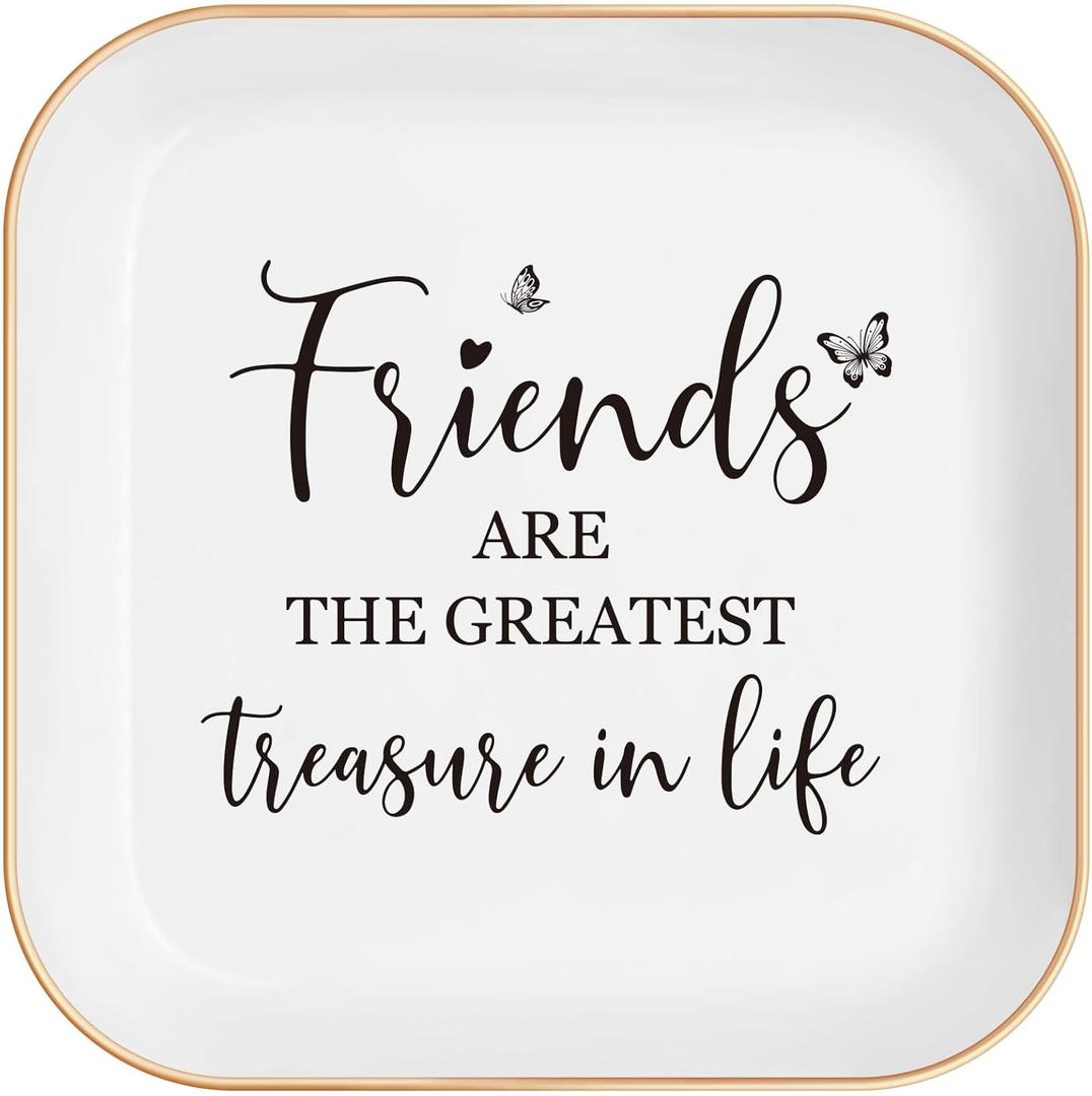 TIAOFENGZHEN Birthday Gift  Friend Birthday Gifts for Women  Jewelry Tray,Friends are The Greatest Treasure in Life  Friendship Gifts for Women, Friend Gift  Ceramic Ring Dish, Christmas gifts