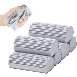 6 Pack Damp Clean Duster Sponge,Dusting Sponge Duster for Housekeeping,Reusable Household Cleaning Sponge for Blinds, Fan Blades,Mirrors,Glass, Baseboards,Window Track Grooves and Car (Grey) (Gray)