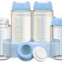 4 Pack 10oz Wide-mouth Breastmilk Storage Bottle for Momcozy 22oz Portable Breast Milk Cooler, Pumping Storage Containers Compatible with Spectra S1/S2/9 Plus/SG/Motif Luna (4PC/Blue Lids)