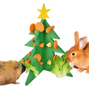 Vehomy Rabbit Foraging Puzzle Toy - Christmas Tree Guinea Pig Bunny Hamster Vegetable Hay Feeder