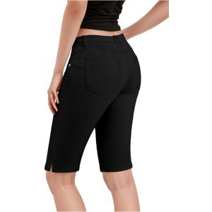 Hybrid & Company Womens Ultra Comfy Butt Lift Stretch Bermuda City Shorts (1, Black)