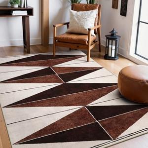 Hedlive Moroccan Washable Rugs 8x9, Geometric Soft 8x9 Area Rugs for Living Room Ultra-Thin Farmhouse Office Rug Non Slip, Modern Rug Carpet for Bedroom Dining Room(8x9',Red/Brown)