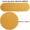 6-Inch No-Hole Hook and Loop Sanding Discs 100-Grit, Random Orbital Sandpaper for Automotive and Woodworking, 100-Pack