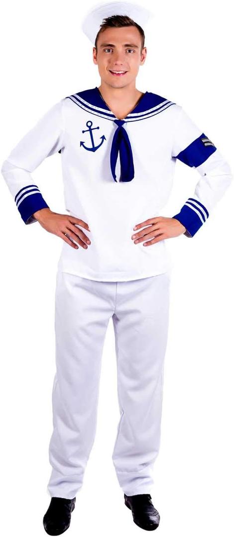 fun shack Mens Sailor Costume, Adult Sailor Halloween Outfit, Nautical Costume for Men, Maritime Dress Up (Large, White)