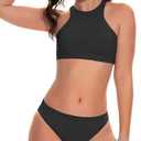Beautikini Period Swimwear Two Piece Sporty Swimsuit Bikini Menstrual Leakproof Bathing Suit for Teen Girls S