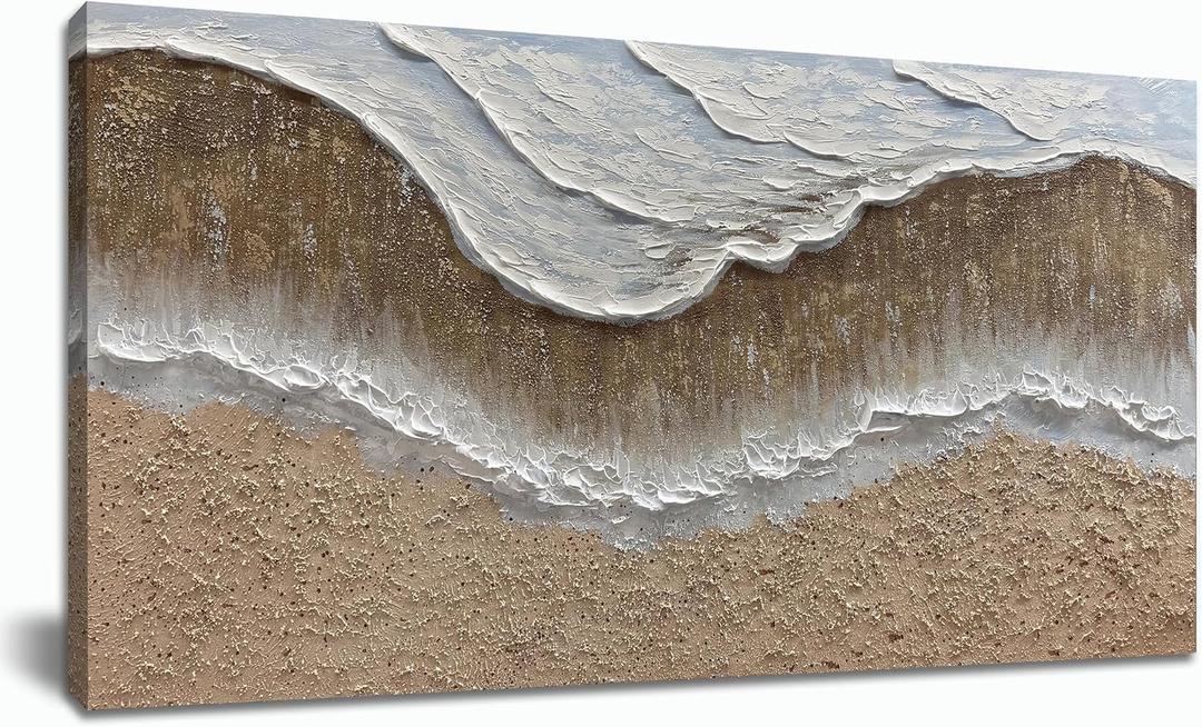 Trogonup Large Coastal Canvas Wall Art for Living Room 20x40 Inch Hand Painted White Ocean Textured Seascape Oil Painting Beach Artwork for Bedroom Office Home Decor Ready to Hang