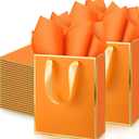Yeaqee 50 Pack Metallic Gift Bags with Handle and Tissue Paper Gold Foil Thank You Bag for Graduation Wedding Groomsmen Bridal Baby Shower Gifts Holiday Party Favors 9x7x3.15'' (Orange)