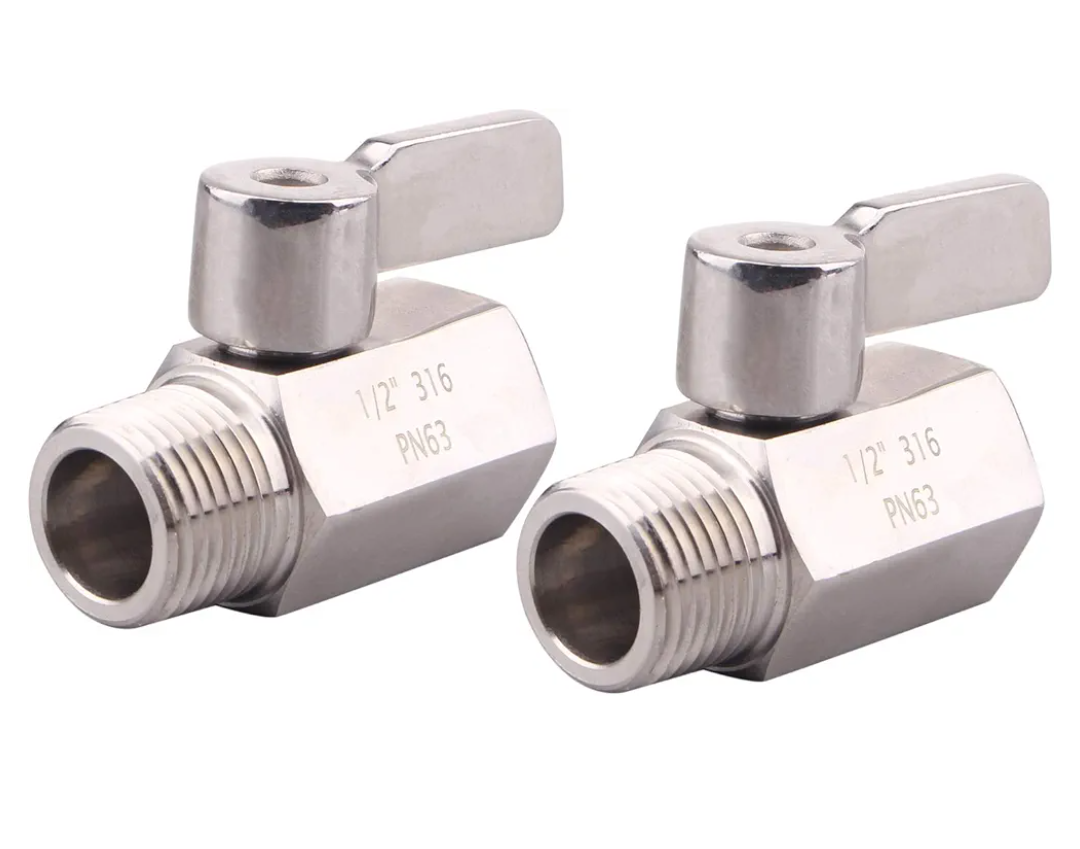 DERNORD 1/2" Stainless Mini Ball Valve Female x Male NPT Thread with Stainless Steel Handle Pack of 2