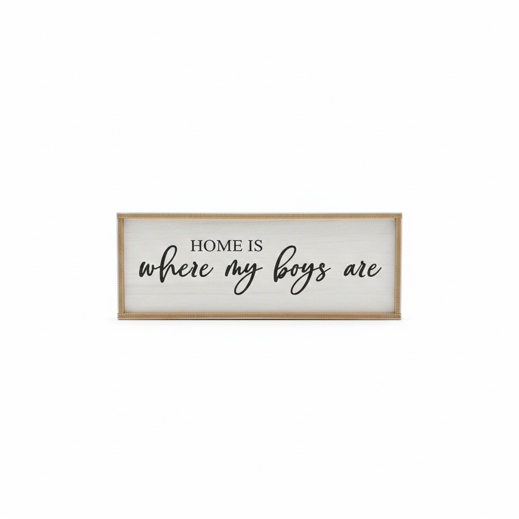 Home Is Where My Boys Are Wood Plaque Sign - 40 x15 Inch Rustic Wall Art for Living Room, Bedroom, Farmhouse Wall Decoration, Ready to Hang Family Decor
