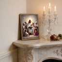 Jesus With Children Wall Art Jesus Teaching Kids print painting poster Christian Kids Room Canvas Wall Decor Picture for Living Room Bedroom Prayer Room Ready To Hang Wooden Framed