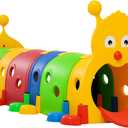 Qaba Caterpillar Tunnel, Toddler Tunnel for Kids Crawl and Climb Through, Kids' Play Structure Indoor Outdoor, 6 Sections, Multicolored
