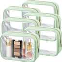 Abbylike 6 Pcs Clear Makeup Bags Bulk PU Leather Cosmetic Pouches Transparent Toiletry Bags with Zipper Waterproof Purse Skincare Car Organizer for Girl Women Travel Gifts(Mint Green)
