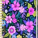 Spiral Journal Notebook, Hardcover Lined Journal for Women, Medium 6 x 8.4 in, 120 Pages Thick Paper, College Ruled Notebook for Writing, Work, Office, and School,Flower Purple