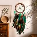 Dream Catcher Native American Boho Dreamcatcher Rattan Wall Decor, Handmade Natural Peacock Feathers Green Colorful Beaded Hanging Oranment Indian Decor for Girls Bedroom (Green Peacock Feather)