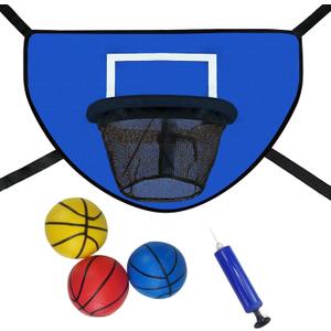 Trampoline Basketball Hoop with Pump and Mini Ball, Waterproof, Sunscreen Soft Materials, Easy to Assemble Sturdy for Dunk Fit, Trampoline Accessory (Blue)