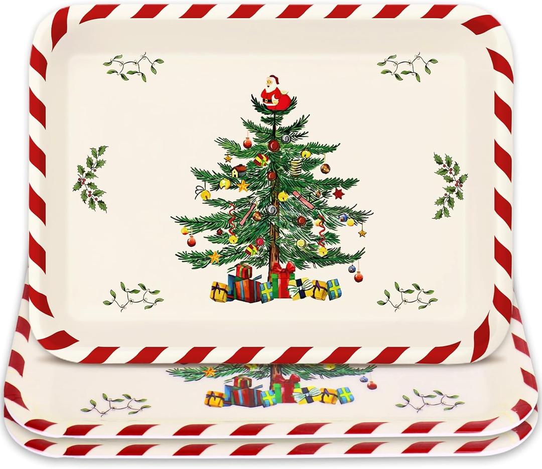 Whaline 3 Pcs Christmas Serving Trays Xmas Tree Plastic Serving Platters Dishes for Holiday Party Breakfast Lunch Dinner Food Snack Supplies, 10 x 13 Inch