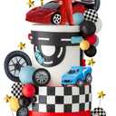 Racing Cake Toppers Racer Clay Figurines Tires Flags Cake Decorations for Truck Themed Birthday Racing Decorations Supplies
