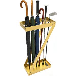 Umbrella Holder for Entryway, Gold Indoor Umbrella Stand with Hooks,Metal Umbrella Storage Rack Ideal for Home Office Hotel Lobby