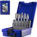 Carbide Burrs Set 5pcs with 1/4''Shank SB-5 SC-5 SF-5 SH-5 SL-4 Double Cut Solid Power Tool Rotary Files Bits for Die Grinder Metal Wood Carving Engraving Polishing Drilling Grinding Milling Cutting