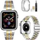 MioHHR Compatible with Apple Watch Band 46mm Series 10, Solid Stainless Steel Metal Strap Band for iWatch Series 10 46mm, Silver/Gold