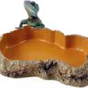 Reptile Food Water Rock Bowls - Resin Rock Worm Feeder Dish, Amphibian Feeding Bowl Terrarium Decor for Lizards, Chameleon, Leopard Gecko, Frog, Bearded Dragons, Snake, Hermit Crabs, Turtle Spider Pet (Mini, Brown)