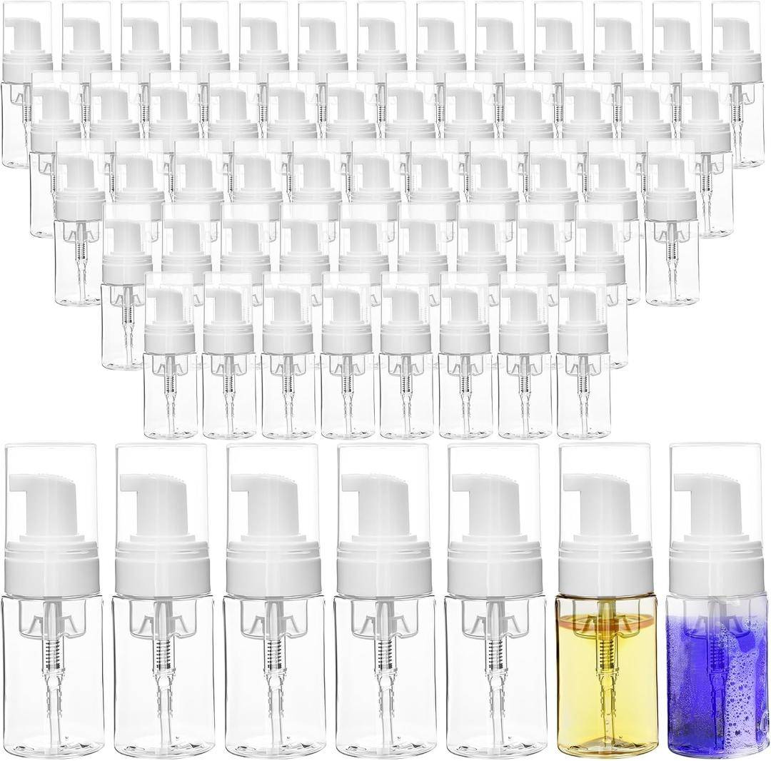 60 Pcs Mini Foam Pump Bottle Bulk 1 oz/ 30 ml Empty Travel Size Plastic Soap Foaming Bottles Small Clear Foaming Soap Dispenser Refillable Mousse Bottles for Lash Shampoo Portable Hand Sanitizer
