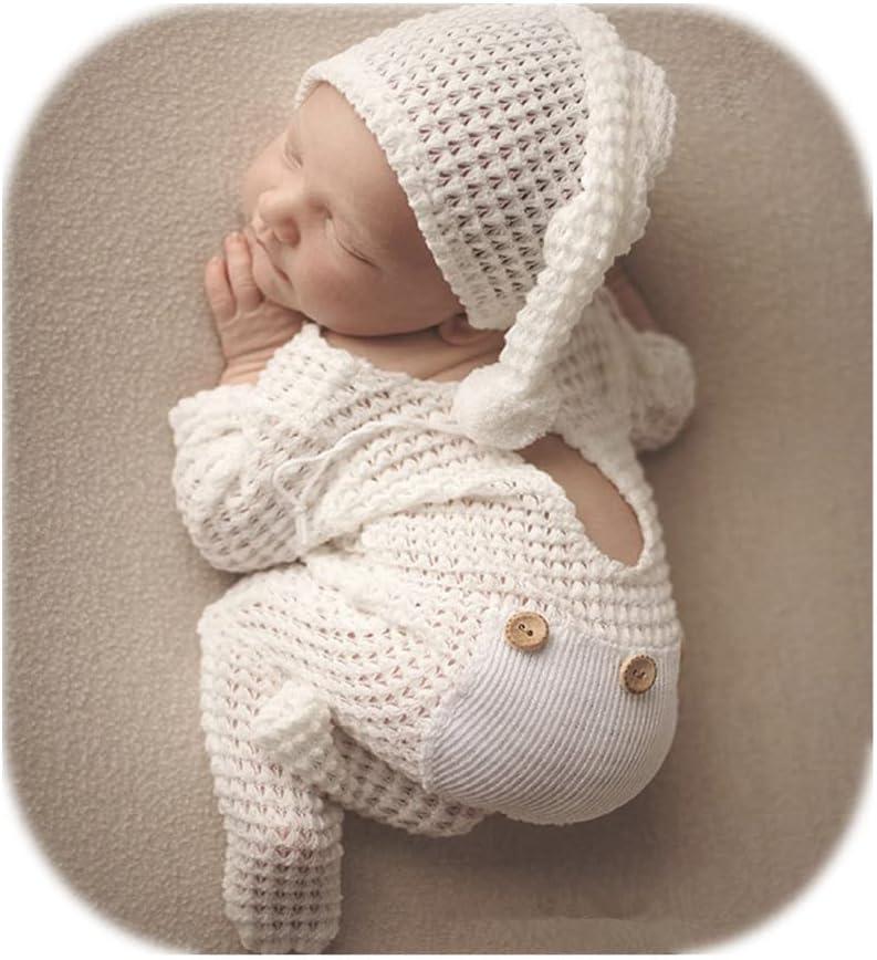 Vemonllas Newborn Photography Props Outfits Girl Fabric Elf Hat Baby Photo Prop Footed Romper Newborn Photoshoot Props Outfit (White)