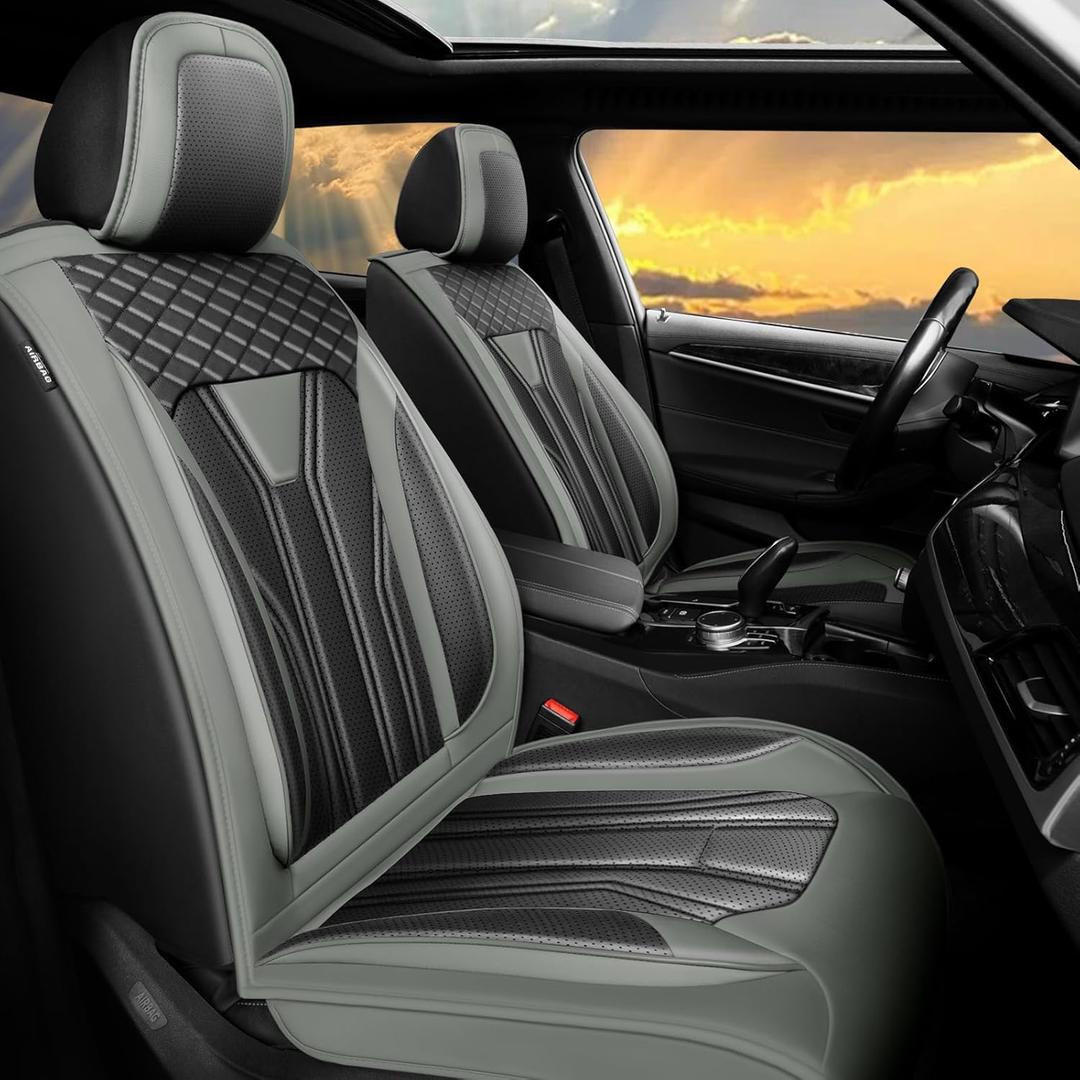 Fit Accord Car Seat Covers Premium Leather for Honda Accord 2012-2025 2026. Waterproof， Breathable, Scratch-Resistant & All-Weather Seat Cushion Protector（Full Set,Gray&Black