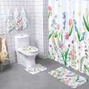 Newwiee 7 Pcs Flower Shower Curtain Set with Non-Slip Mats Bathroom Set with Shower Curtain and Towels Toilet Mat Waterproof Watercolor Bathroom Decor Bath Accessories