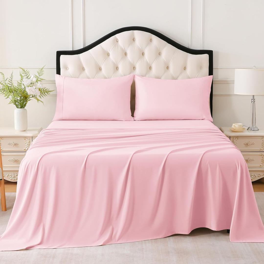 MICORAL Twin XL Sheet Set, 3 Pieces Soft Luxury Bed Sheets with 16" Deep Pocket for Twin XL Size Bed, Breathable Hotel Sheets and Pillowcase Set, Wrinkle Free (3 Pieces, Twin XL, Light Pink)