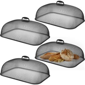 Hicarer 4 Pcs Metal Mesh Screen Food Cover for Outdoors Set Large 18.5 Inch Mesh Food Tents for Picnic Indoor Plate(Black)