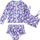 DREAM BUS Toddler Girls Long Sleeve Swimsuit 3 Piece Rashguard Set with Bikini Top Baby Girls Bathing Suit Swimwear (Size: 4-5T, Purple)