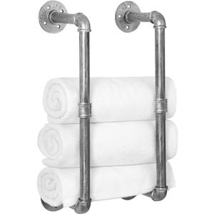 HouseAid Industrial Pipe Towel Rack, Farmhouse Bathroom Towel Storage Holder, Vintage Style Towel Organization, Wall Mounted, Antique Silver