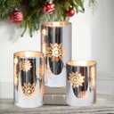 MELTONE Snowflake Holiday Flameless Candles: Real Wax Flickering Battery Operated Glass LED Candles with Remote - Home Xmas Party Christmas Decor - Set of 3