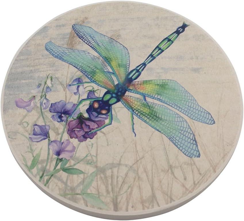 Absorbent Ceramic Stone Coasters, Dragonfly,Set of 4 Stone Coasters