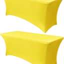 Obstal 6Ft Stretch Spandex Table Cover for Standard Folding Tables - Universal Rectangular Fitted Tablecloth Protector for Lemonade Stand, Wedding, Banquet & Party, 72L x 30W x 30H Inches, Yellow, 2Pc