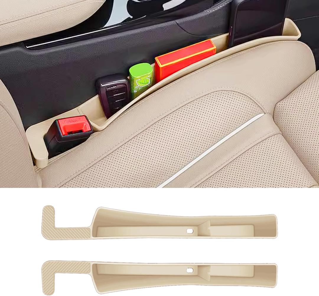 2PCS Car Seat Gap Filler, Automotive Seat Organizer Fill The Gap Between Seat and Console, Universal Car Storage Box Inserts Fill The Gap Between Seat &Console for Coins Wallets Keys (Beige)