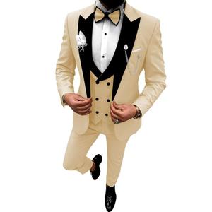 Wangyue Men's Tuxedo Suits Slim Fit 3 Piece Suit Peak Lapel Formal Wedding Prom Suits with Bow Tie , Size XL