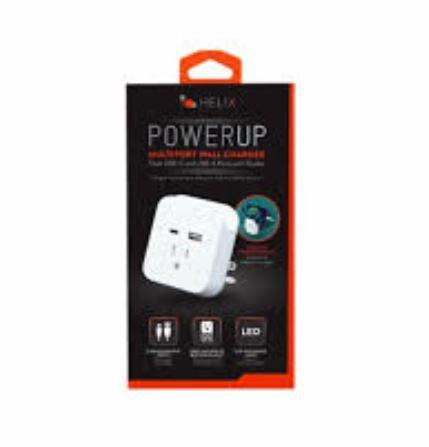 HELIX POWERUP MULTIPORT WALL CHARGER, Dual USB-C and USB-A Ports With Outlet