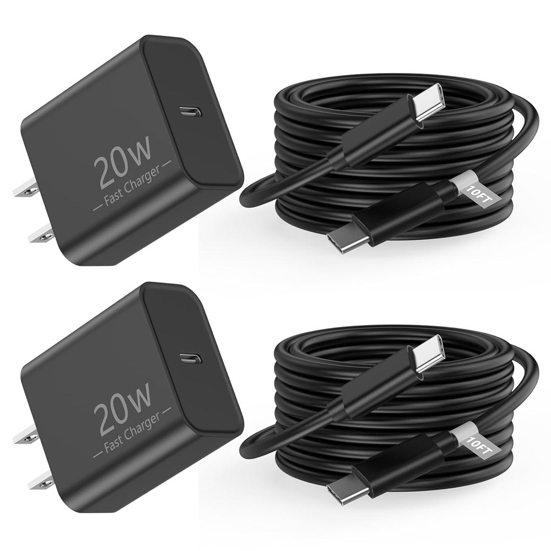 Matsusho iPhone 17 16 15 Charger Fast Charging 10 FT, 2 Pack 20W USB C Wall Charger with 10FT Type C Charger Cable Compatible for iPhone 17/17 Pro/17 Pro Max/Air/16/16 Pro/16 Pro Max/15 Pro Max, Black