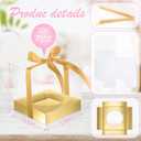 Gerrii 100 Pcs Clear Plastic Individual Cupcake Boxes 3.5" Single Cupcake Containers Transparent Ornament Gift Box with Inserts and Ribbon for Wedding Baby Shower Party Favor(Gold)