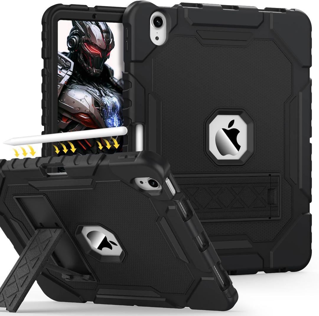 Grifobes Case for iPad Air 11-inch (M4/M3/M2) 2026/2025/2024, for iPad Air 5th/4th Generation 2022/2020 10.9", Heavy Duty Rugged Cover with Stand/Pencil Holder for i Pad Air 5 4 Gen(Black)