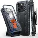 FNTCASE for iPhone 16 Pro Case: Military Grade Rugged Cell Phone Cover with Kickstand & Holster | Shockproof TPU Protection Bumper Matte Textured Design | Heavy Duty Protector(Black)