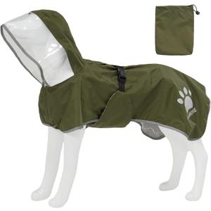 MAMORE Dog Raincoat Hooded Rain Jacket for Small Medium Large Dogs Slicker Poncho Bottom Waterproof Adjustable Reflective Breathable Leash Hole (Army Green, X-Large)
