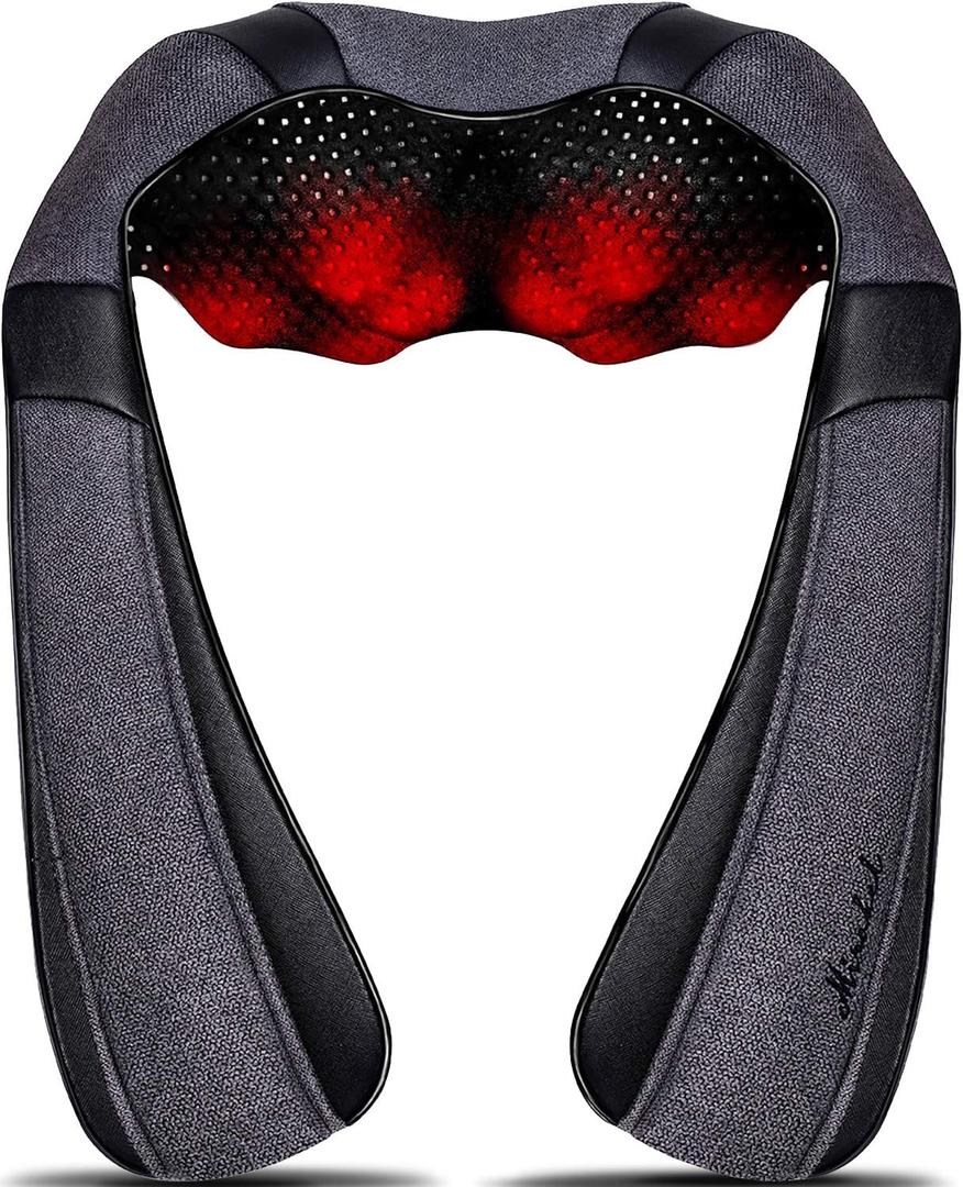 Mirakel Shiatsu Neck & Back Massager with Heat - Deep Tissue Neck, Back & Shoulder Pain Relief - Ergonomic Design Shoulder Massager, Electric Kneading Whole Body Massage Pillow Gifts for Women, Men (Gray)